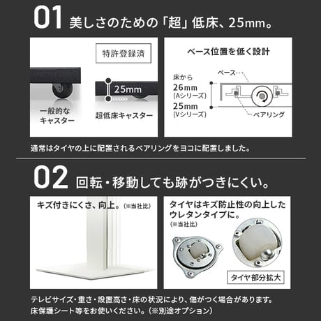 組立設置付き WALLインテリアテレビスタンドV5 ロータイプ 32～80v対応 大型テレビ対応 背面収納 コード収納 自立型 キャスター付き テレビ台 テレビスタンド TVスタンド ホワイト ブラ