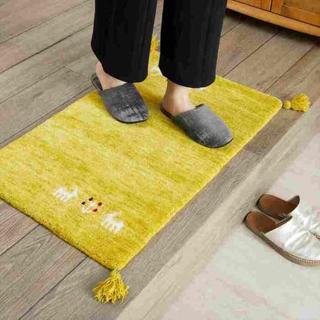 玄関マット 室内 50x80cm ミニラグ ホノカ 6色対応 玄関 ラグ おしゃれ 屋内 ウール100％ ラグマット ウールラグ 長方形 ギャッベ 手織り 防炎 オールシーズン シンプル 50×80