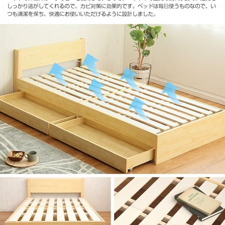 シングルサイズ 宮棚付き 引出し付き 収納ベッド 高密度アドバンスポケットコイルマットレス付き 新生活 引越し 家具
