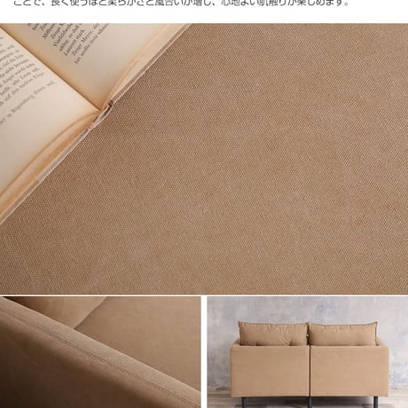 2人掛け帆布ソファ 二人掛けソファー おしゃれ アイアン かわいい ロータイプ コンパクト リビング メンズライク Gema カフェ風 脚取り外し可能 ロータイプ フロアソファー