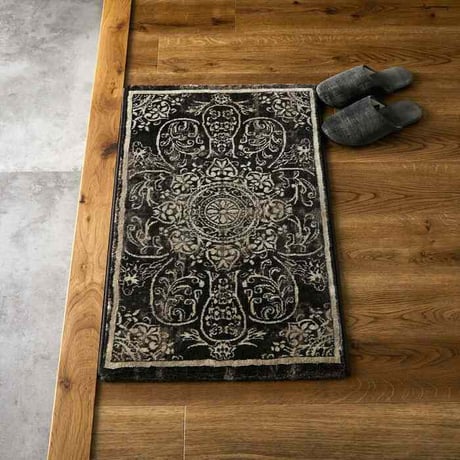 玄関 屋内 屋外 輸 入 ネカル アイボリー 約50×80cm 長方形 民族調 エスニック モダン シンプル オールシーズン 丈夫  50×80cm ノーア ブラック