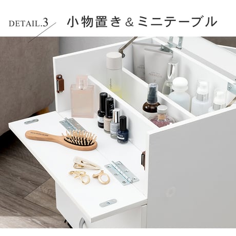 トコスメワゴン キャスター付き 好評 鏡台 コンパクト RUD-1830 ドレッサー 一面鏡 1面ドレッサー サイドテーブル 化粧台 ワイドミラー 大容量 引き出し 2段 おしゃれ