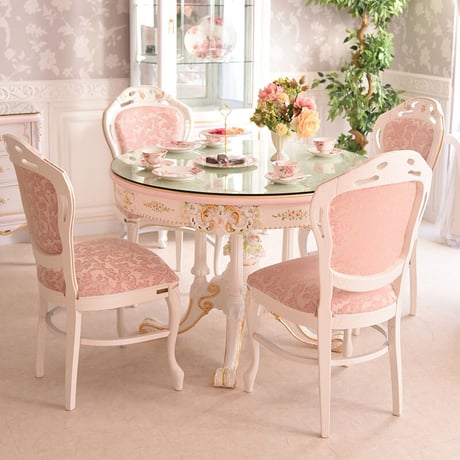 テーブル 6人用 幅160cm ダイニングテーブル 楕円形 チェア ROCOCO ダイニングセット 7点セット 160cm 楕円 ガラス付 イタリア製チェア ロココ調 姫系 猫脚 アンティーク調 ヨ