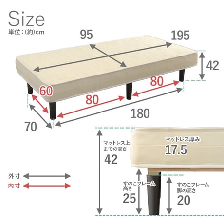 ボンネルコイルマットレスベッド コンパクトサイズ ボンネルコイル マットレスベッド シングル 耐荷重120kg 耐久性 通気性 すのこベッド 衛生的 脚付きマットレス 新生活 引