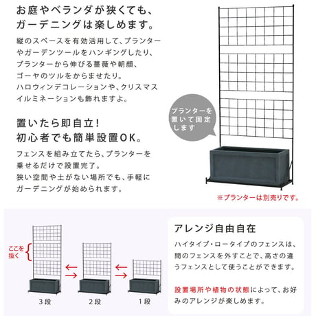 プランター台付フェンス ハイタイプ 「グラフ」 フェンス ゲート 扉 アイアン ガーデンフェンス ガーデニング 枠 柵 仕切り 目隠し 格子 ベランダ つる 薔薇 バラ
