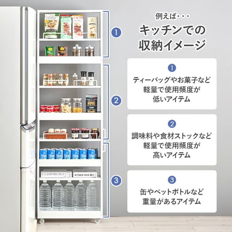 隙間収納ワゴン ハイタイプ 幅12×高さ181cm 可動 キャスター付 木製 スリム ワゴンラック マルチラック キッチン リビング コンパクト 収納スペース 両側 オープンタイプ 落下防止 ワゴン収