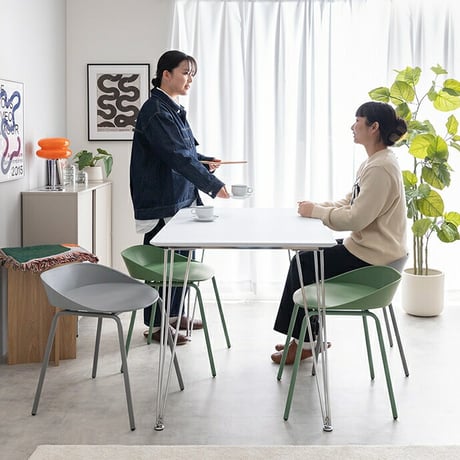 食卓 ダイニングテーブル 4人掛け テーブル 長方形 角形 一枚板 大きい 広い 天板 白脚 シルバー脚 単品 テーブル単体 かわいい ファミリー向け 家族 リビング ダイニング デザイナーズ家具