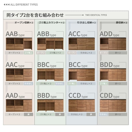 日本製 特殊鋼板を使った組み合わせキッチンカウンター 180cm ゴミ箱上カウンター+ゴミ箱上カウンター+引き出し収納