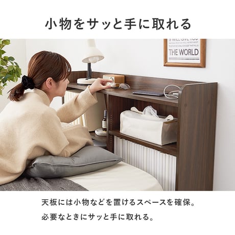 ヘッドボード RHB-1925 対応サイズS 幅98×奥行20×高さ80cm 2口コンセン付き 奥行スリム 薄型収納 可動棚 ベッドまわり 小物 収納力 収納棚 木目調 リビング