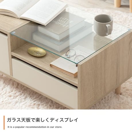 ディスプレイ収納付き ドレッサーテーブル ガラステーブル 幅75cm 化粧品収納 アクセサリーケース コスメ メイクボックス ノートパソコンデスク リビング おしゃれ シンプル モダン 韓国風 一人