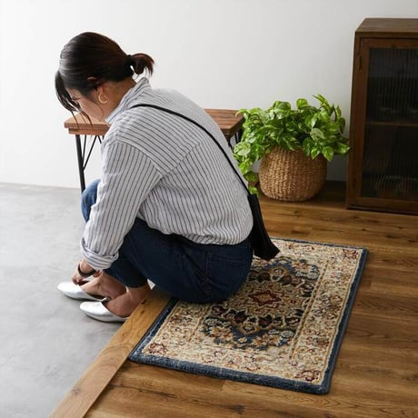 玄関 屋内 屋外 輸 入 ネカル アイボリー 約50×80cm 長方形 民族調 エスニック モダン シンプル オールシーズン 丈夫  50×80cm ルカス ブルー