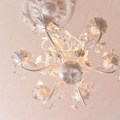 ロココ 調 シャンデリア LED電球付き 6灯 プリンセスホワイトROSE お手軽6灯シャンデリア 引っ掛けシーリング付き 簡単取り付け 天井照明 おしゃれ 6畳 ダイニング リビング 姫系 ローズ