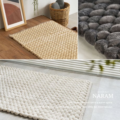ぽこぽこ 玄関マット ナラム 約60×90cm 洗える 韓国風 北欧 おしゃれ 立体 マット 室内 滑らか ふわふわ 床暖房対応 ホットカーペット対応 ベージュ アイボリー ブラック