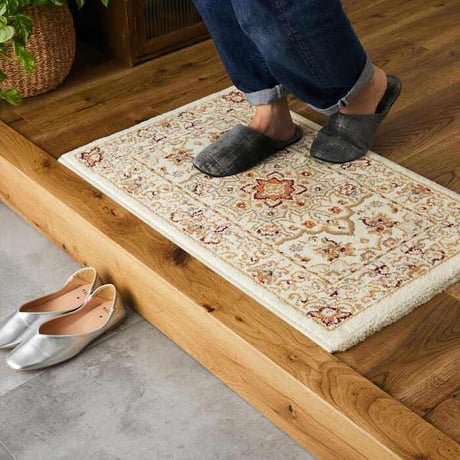 玄関 屋内 屋外 輸 入 ネカル アイボリー 約50×80cm 長方形  民族調 エスニック モダン シンプル オールシーズン 丈夫 50×80cm ルカス ベージュ