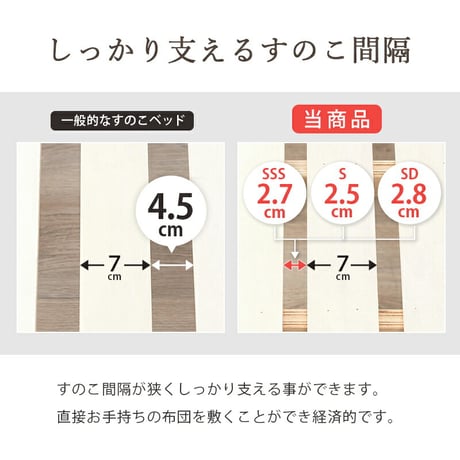 すのこベッド カントリー調 シングル 宮付き コンセント付き 棚 3段階高さ調節 耐荷重200kg ベッド パイン材 天然木 敷き布団対応 セミダブル ブラウン セミシングルショート 北欧 おしゃれ