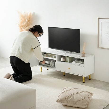テレビボード ホワイト 大理石調 幅110cm収納家具 飾り棚 チェスト サロン什器 テレビラック シンプルおしゃれ モダン プレゼント 新築祝い 一人暮らしオフィス家具 ディスプ