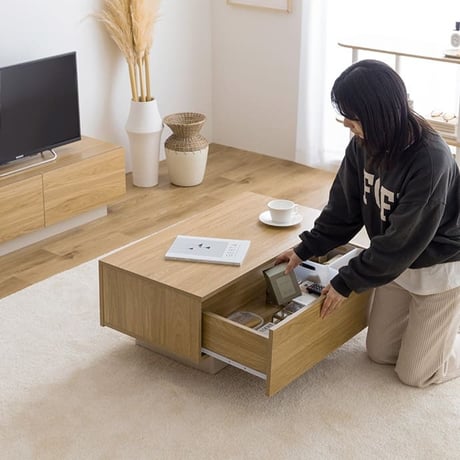 センターテーブル おしゃれ 引き出し付き 幅85cm テーブル リビング ロー 机 コーヒーテーブル フロート脚 引出し コンパクト 省スペース 幅85 キャスター 収納 ソファ ソファー 幕板 カ