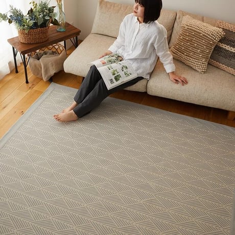 ラグ マット 約1.5畳 130×185cm 洗える インド綿 コットン 綿100% サラッと快適 ウレタン入り 滑り止め付き 四隅にタッセル付き ホットカーペット・床暖房対応 クラック