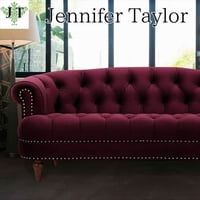 Jennifer Taylor モダン ダイニング ベロア ソファー ファブリック ボルドー チェスターフィールド おしゃれ かわいい ボタン締め 2人 2人掛けソファ 2人掛け 布 北欧 送料無料