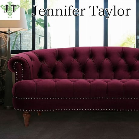 Jennifer Taylor モダン ダイニング ベロア ソファー ファブリック ボルドー チェスターフィールド おしゃれ かわいい ボタン締め 2人 2人掛けソファ 2人掛け 布 北欧 送料無料