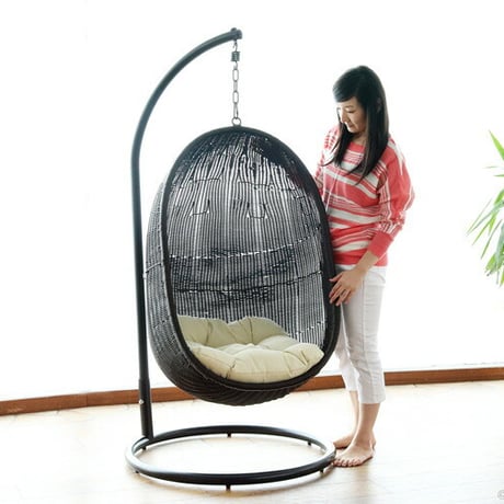 アジアン ハンギングチェア ハンモックチェア たまご型 アジアン家具 ソファー 椅子 イス スタンド パーソナルチェア 撥水 屋外 アジアン リゾート バリ島 コンパクト