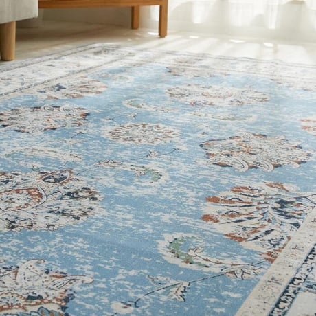ラグ カーペット マット 洗える おしゃれ ローズ ブラウン ブルー 130x190cm ヴィンテージプリント HOT対応 洗濯機OK カミーナ 北欧 モダン シンプル デザイン かわいい かっこい