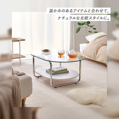ガラステーブル 透明 センターテーブル ローテーブル リビングテーブル コーヒーテーブル カフェテーブル 棚付き 収納 幅60cm 正方形 60×60 強化ガラス スチール 脚 アジャスター付き 北