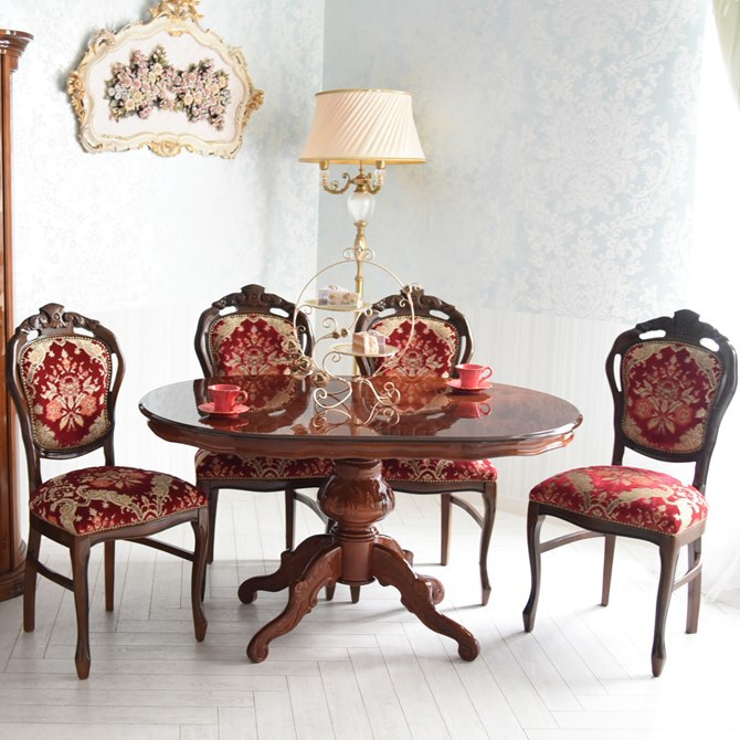 イタリア家具 アンティーク調 猫脚 ダイニングテーブルセット 4人掛け