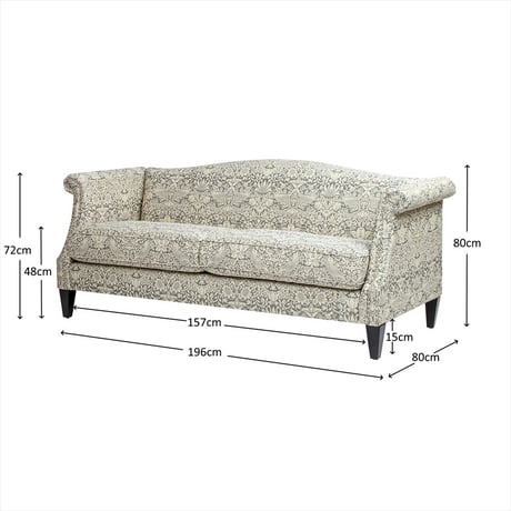 Jennifer Taylor いちご泥棒 グレー ジェニファーテイラー 2人掛ソファ Strawberry Thief-GR 幅175cm ロココ調 アンティーク調 ヨーロピアン ソファ 2人用