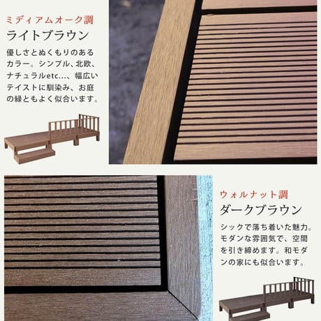 人工木ウッドデッキ ecofeel エコフィール 3台 ステップ・フェンスセット PWDE-3P-SFSET