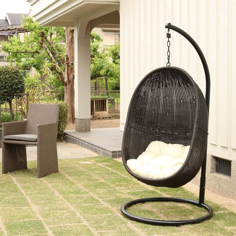 アジアン ハンギングチェア ハンモックチェア たまご型 アジアン家具 ソファー 椅子 イス スタンド パーソナルチェア 撥水 屋外 アジアン リゾート バリ島 コンパクト