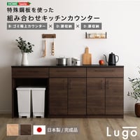 日本製 特殊鋼板を使った組み合わせキッチンカウンター 180cm ゴミ箱上カウンター+扉収納+扉収納