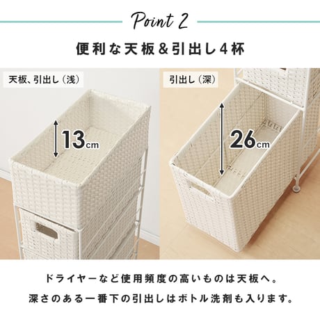 ランドリーラック 5段 幅20.5cm ラック カゴ 洗濯かご 4個つき 洗濯機 収納ラック おしゃれ スリム 縦型 洗濯機ラック 洗濯機収納 収納 ランドリー収納 ホワイト グレ