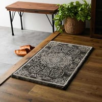 玄関 屋内 屋外 輸 入 ネカル アイボリー 約50×80cm 長方形 民族調 エスニック モダン シンプル オールシーズン 丈夫  50×80cm ノーア ブラック