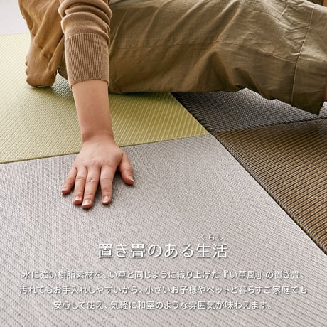 水拭きできる　い草風置き畳　綾模様　同色9枚組