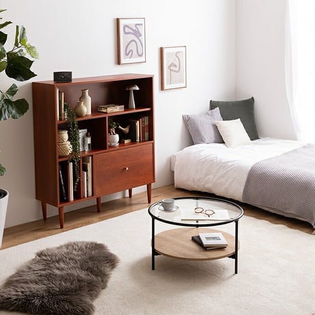 収納 本棚 ラック シェルフ チェスト オープン リビング キッチン 食器 ブック 洋服 木製 木目調 ディスプレイ スリム 引き出し ワンルーム 一人暮らし マガジン 大容量 ウ
