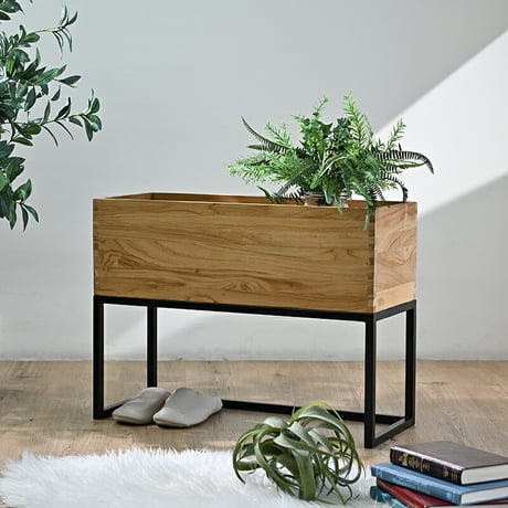 プランターボックス プランターラック 幅70cm 植木鉢棚 シェルフ ケース 本棚 リビング パーテーション チーク無垢 木製 シンプル ソープ仕上げ ブラックスチール 鉄脚 北欧 ナチュラル