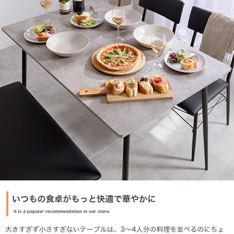 【4点セット】 ダイニングテーブルセット 食卓 チェア 椅子 ベンチ 机 リビング カフェ 大理石 石目柄 黒脚 ファミリー 幅110 3人掛け 4人掛け 4点 在宅 リモートワー
