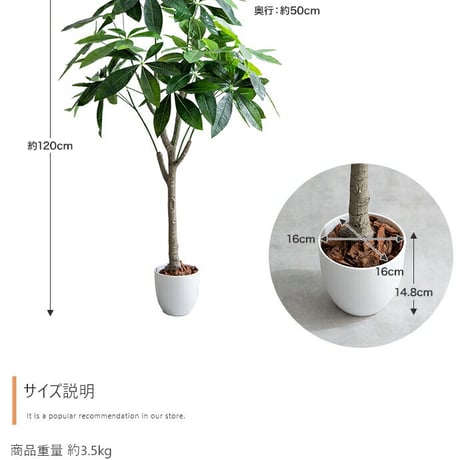 観葉植物 人工 フェイクグリーン 室内 リビング オフィス 一人暮らし 緑 インテリア インテリアグリーン パキラ 120cm ファイバークレイ製 プランター & バークチップ 付