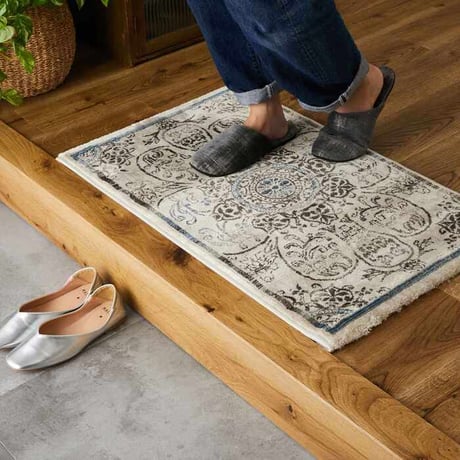 玄関 屋内 屋外 輸 入 ネカル アイボリー 約50×80cm 長方形 民族調 エスニック モダン シンプル オールシーズン 丈夫  50×80cm ノーア アイボリー