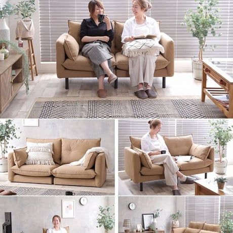 2人掛け帆布ソファ 二人掛けソファー おしゃれ アイアン かわいい ロータイプ コンパクト リビング メンズライク Gema カフェ風 脚取り外し可能 ロータイプ フロアソファー