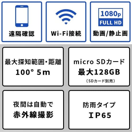 スマホと連動 充電式どこでもセンサーカメラ 盗難防止ワイヤーセット