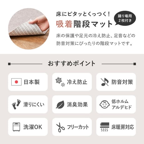 階段マット　踊り場付き　17枚入り　滑りにくい　フリーカット ピタロ