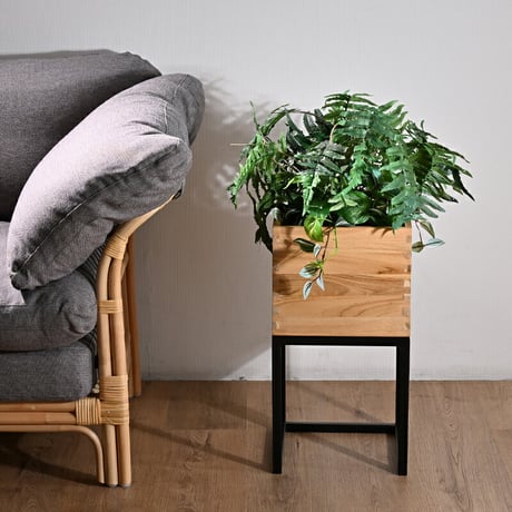 プランターボックス プランターラック 植木鉢棚 シェルフ ケース 本棚 リビング パーテーション チーク無垢 木製 シンプル ソープ仕上げ ブラックスチール 鉄脚 北欧 ナチュラル