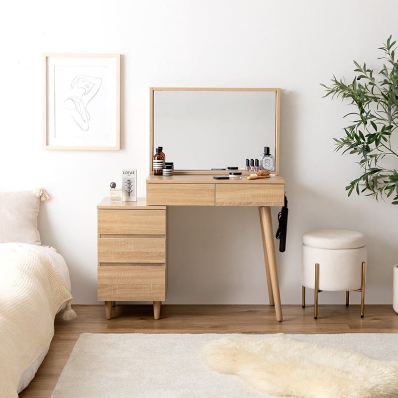 幅95cm】ミラー&チェスト付きドレッサーデスク | PLUS-ONE-KAGU公式サイト