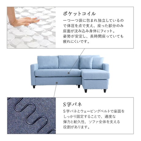 ファブリックコーナー3人掛けソファ