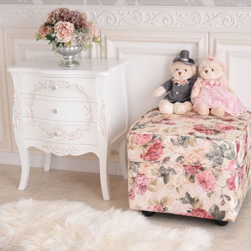 子 スツール かわいい おしゃれ ローズ柄 収納スツール スクエア