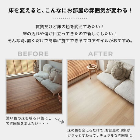 置くだけ フロアタイル 6畳 2畳 賃貸OK ナチュラルウッド 床材 フローリングマット 床タイル 吸着 貼ってはがせる 接着剤不要 敷くだけ 床 北欧 オシャレ ダイニング