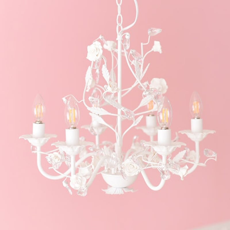ロココ 調 シャンデリア LED電球付き 6灯 プリンセスホワイトROSE お