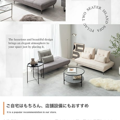 ソファ アイランドソファ 2人掛けソファ ローソファ 2点セット 背もたれ付き クッション 組立簡単 脚取り外し可能 コンパクト 小さめ 低め I字 2P リビング サロン 高級感 店舗 待合室 ごろ